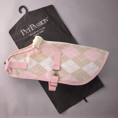 Pet Passion Preston II - The Polar Fleece Coat, Recycled Polar Fleece Warm Dog Jacket for Cold Weather for Small, Medium, Large Dogs, Pink Argyle, Small (10-25 lbs)