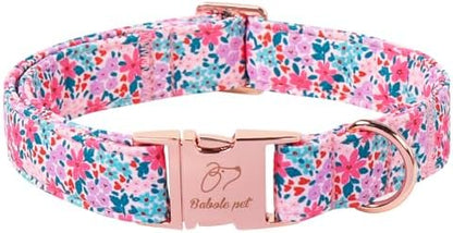Floral Dog Collar, Cute Spring Summer Girl Dog Collars - Soft Adjustable Everyday Collars for Small Medium Large Dogs, Rustic Wildflowers Female Dogs Collar M