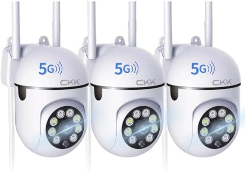 CKK 1080P Security Camera Outdoor Corded Power, 3 Pcs 2MP PTZ WiFi Home Camera (2.4G/5G Dual-Band), 360° Pan/Tilt, Color Night Vision, Motion Alerts, 2-Way Audio, Compatible with Alexa