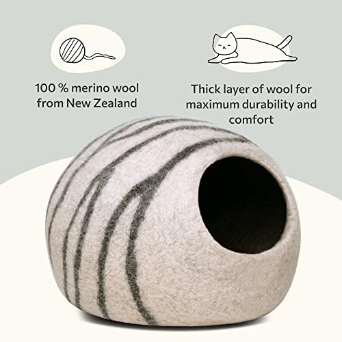MEOWFIA Cat Cave - Merino Wool Bed for Indoor Cats (Light Gray, Medium)