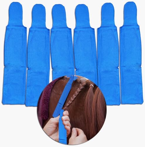 Horse Mane Bags for Horses, Set of 6 Handmade Lycra Mane Bags, Helps Reduce Tangles, Breakage & Rubbing, Washable Braided Mane Covers for Longer, Healthier Manes, Ranch Hand (Light Blue)