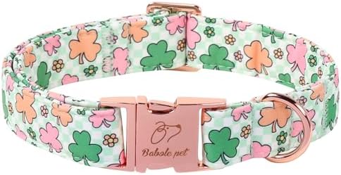 St. Patrick's Day Dog Collar for Puppy Small Dogs - Lucky Clover Pastel Dog Collars, Irish Spring Shamrock Pet Collars, Adjustable Heavy Duty Dogs Collar with Metal Buckle XS