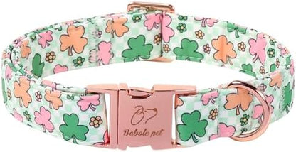 St. Patrick's Day Dog Collar for Puppy Small Dogs - Lucky Clover Pastel Dog Collars, Irish Spring Shamrock Pet Collars, Adjustable Heavy Duty Dogs Collar with Metal Buckle XS