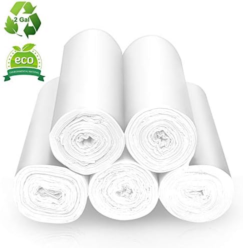 Biodegradable 2 Gallon Trash Bags, 100 Count, White