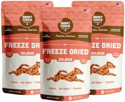 Smart Cookie Freeze Dried Salmon Bites - Single Ingredient Freeze Dried Treats for Dogs - Wild Caught Alaskan Salmon Dog Training Treats & Dog Food Topper - Made in USA - 2oz Bag, 3 Pack