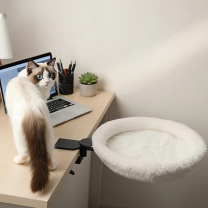 Cat Bed for Desk – Under-Table Cat Hammock with 2 Replacement Beds, Removable Zipper Faux Fur Covers, Easy to Install, Supports Up to 50lbs