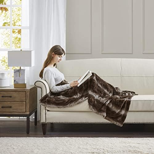 Madison Park Zuri Faux Fur Reversible Throw Blanket, 50 x 60 in, Brown
