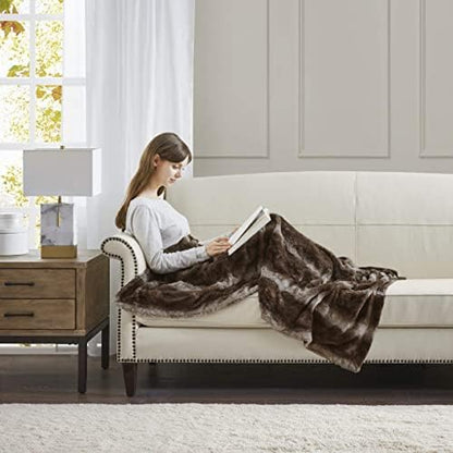 Madison Park Zuri Faux Fur Reversible Throw Blanket, 50 x 60 in, Brown