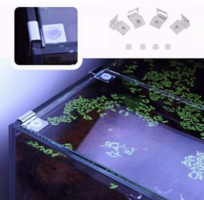 Pssopp Fish Glass Cover Clip, 4Pcs 12mm Stainless Steel Aquarium Glass Cover Support Bracket Holders Universal Lid Clips for Rimless Aquarium