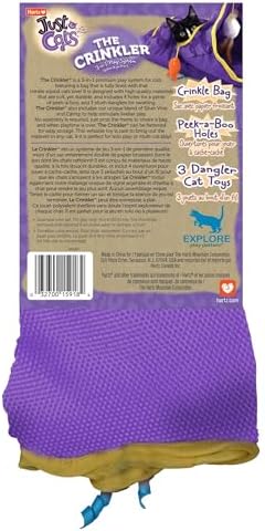 Hartz Just for Cats The Crinkler, 3-in-1 Mega Cat Toy with Silver Vine & Catnip, Crinkle Bag, Peek-a-Boo Holes, 3 Dangler Toys