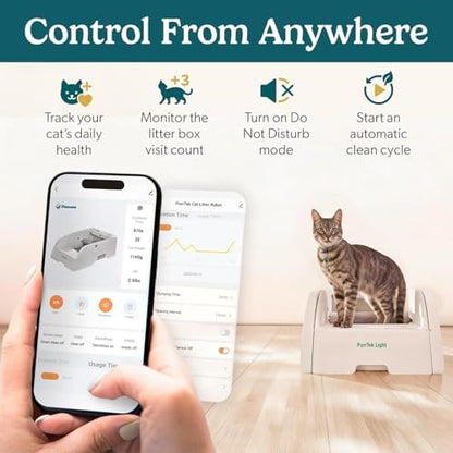 PetCove PurrTek Light Open Top Automatic Litter Box Self Cleaning 5GHz WiFi