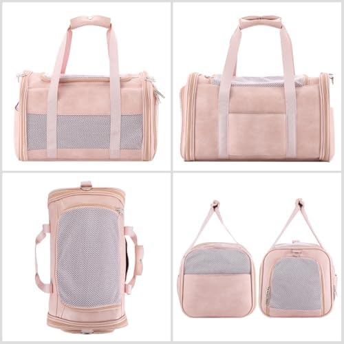 Fashion Dog Carrier Pet Carrier Airline Approved Cat Carrier for Small Dogs Cats Under 15 Lbs, Vegan Leather Collapsible Soft Sided Travel Puppy Carrier