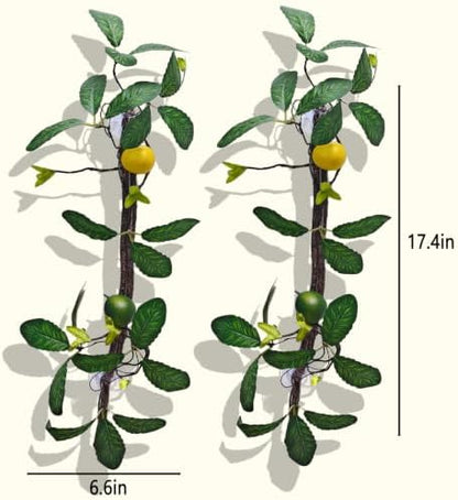 BNOSDM 2PCS Reptile Climbing Branch, Bendable Jungle Vine with Leaves Terrarium Plant Decoration with Suction Cup Chameleon Cage Accessories for Gecko Lizard Bearded Dragons Snake (Lemon Leaf)