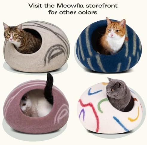 MEOWFIA Cat Cave - Merino Wool Bed for Indoor Cats (Beige, Medium)