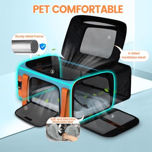 Petskd Top and Side Expandable Pet Carrier Airline Approved, Blue