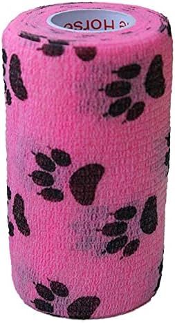 6 Pack Premium Vet Wrap - Self Adhesive Bandage Wrap & Athletic Tape - 4" x 5 Yards Elastic & Self-Sticking Cohesive Bandage for Pets, Sports, Wrists & Ankles - Paw Patterns by Prairie Horse Supply