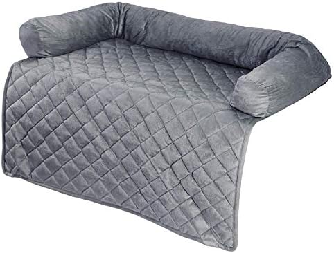 Couch Cover for Dogs - 35x35 Pet Furniture Protector with Memory Foam Neck Bolster, Quilted Fabric, and Water-Resistant Base Layer by PETMAKER (Gray)