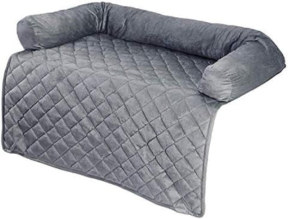 Couch Cover for Dogs - 35x35 Pet Furniture Protector with Memory Foam Neck Bolster, Quilted Fabric, and Water-Resistant Base Layer by PETMAKER (Gray)