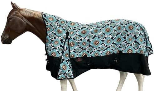 1200 Denier Horse Rain Sheet (Waterproof/Breathable & Wind Proof Turnout Sheet) Horse Breathable Rainsheet (Aztec-Cow-Aqua, 80)