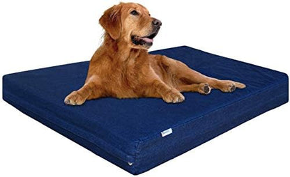 Dogbed4less Extra Large Orthopedic Memory Foam Dog Bed for Large Dogs with Durable Waterproof Internal Case, Removable Washable Denim Cover and Bonus Pet Bed Cover, 47X29X4 Fits 48X30 Dog Crate, Blue