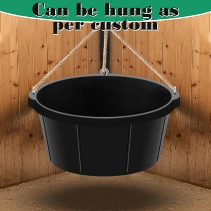 Maxdot 3 Pcs Corner Feed Pan Rubber Tub with Hanging Hooks 6.5 Gallon/26 Quart 90° Fit Coop Horse Feeder Trough 8.3 x 17.7 in Feed Pan for Poultry Goats Horses Dog Animal Livestock Feeding