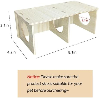 Hamiledyi Wooden Hamsters 2-Chamber Hideout-Tunnel Multi Chamber Exploring Toy Hamster Hiding Maze Tunnel Toy Platform Stuff Cage Accessories for Gerbil Rat Mice