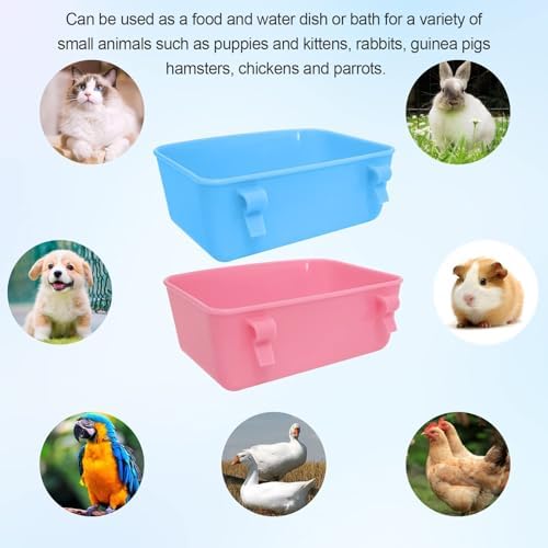 6 Pack Feeder (Blue, Pink), Hanging Feeder,Food and Water Container, Bath Water Bowl Universal for Birds Hamsters Mice Rats Rabbit Guinea Pig Small Pets (M)