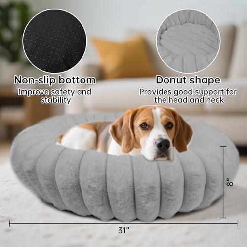 Donut Dog Beds Medium Large Size Dog Washable Pet Bed,31in Grey