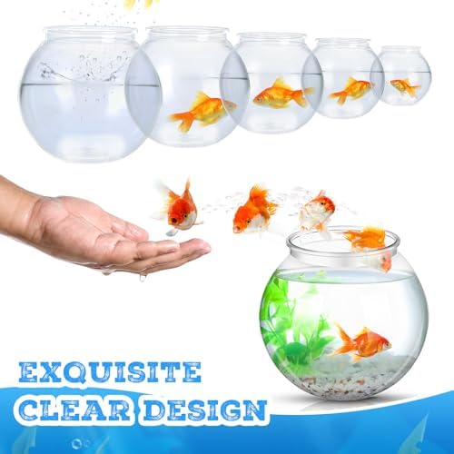 Mifoci 6 Pcs Fish Bowl Plastic Fish Tank Clear 100 oz Goldfish Bowl Multipurpose Round Desktop Aquarium Transparent for Home Office Goldfish Turtle Candy Party Favors, 7.09 x 6.3 Inch
