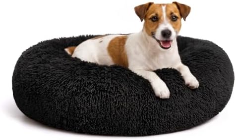MIXJOY Orthopedic Dog Bed Comfortable Donut Cuddler Round Pet Beds Ultra Soft Washable Dog and Cat Cushion (20''/23''/30'') (27'', Black)
