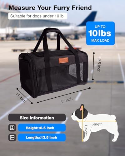 Pet Carrier Airline Approved for Pets Up to 10 Lb, 17x11x9.5 in