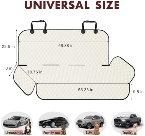 Waterproof Dog Backseat Cover for Cars, Non-Slip Pet Seat Protector, Beige