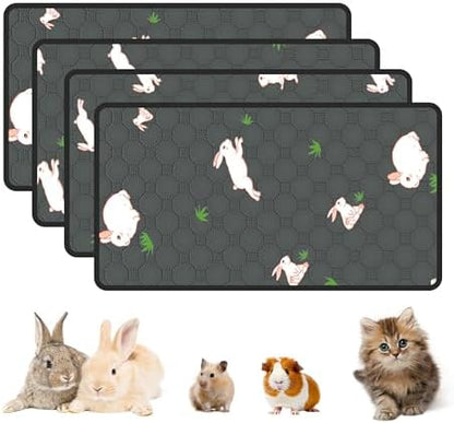 4-Pack Guinea Pig Cage Liner, 16in x 30in Fast Absorption Washable Bedding Pee Pads for Dogs Puppy Rabbit Small Animal Cage Mat, Leakproof & Non-Slip