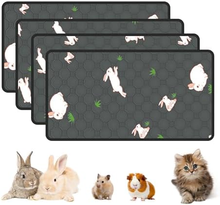 4-Pack Guinea Pig Cage Liner, 16in x 30in Fast Absorption Washable Bedding Pee Pads for Dogs Puppy Rabbit Small Animal Cage Mat, Leakproof & Non-Slip