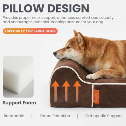 Laifug Orthopedic Memory Foam Extra Large Dog Bed with Pillow and Durable Waterproof Liner and Removable Washable Cover and Smart Design (Large (46" x 28" x 8"), Chocolate)