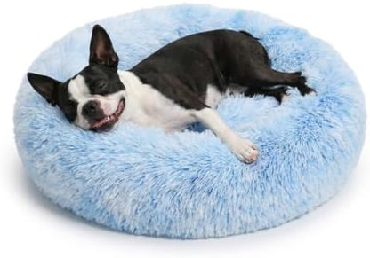 nononfish Calming Donut Dog Bed for Small Dogs,Gradient Blue Plush Bed