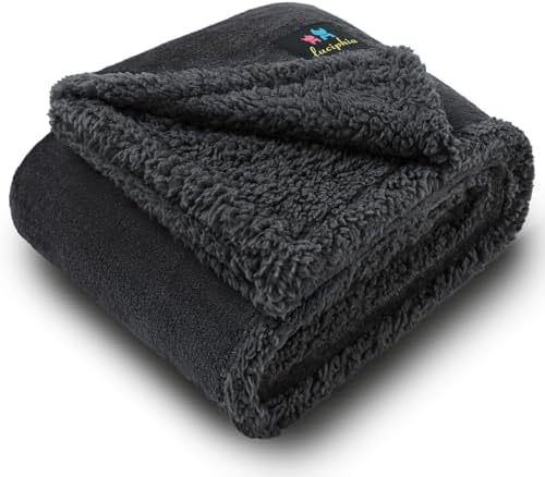 Luciphia Waterproof Bed Blanket Washable,Soft Sherpa Fleece Puppy Reversible Throw Blankets for Small Dog Cat, Furniture Cover Protector Couch Bed from Liquid Pee and Pet Fur, Black, 40" x 28"