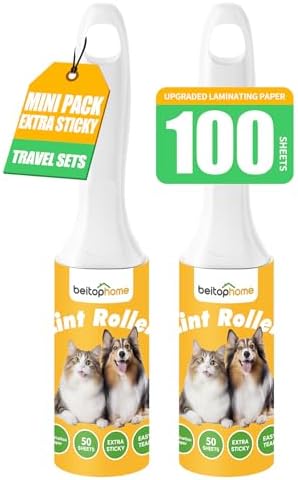 Mini Lint Roller 2 Pack for Pet Hair, 100 Sheets Total