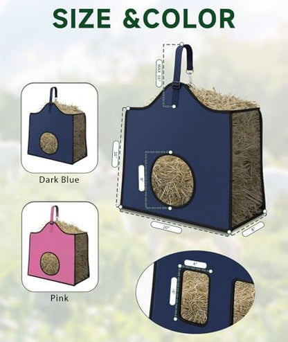 Hay Feeder for Goats and Horses - Slow Feed Design, Heavy Duty Hanging Hay Bag for Barn, Trailer & Paddock, Easy to Hang & Clean(1pcs, Navy Blue)