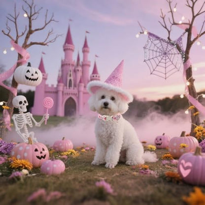 Lionet Paws Halloween Dog Collar- Cute Ghost Pumpkin Pink Dog Collars with Plastic Buckle and Ghost Pendant, Light Adjustable Dog Collars for Small Medium Dogs
