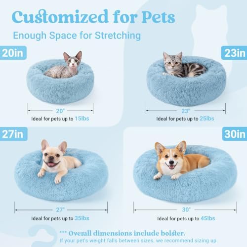 rabbitgoo Calming Cat Beds for Indoor Cats, 20 inches, Light Blue