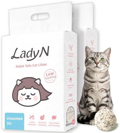 Lady N Pellet Tofu Cat Litter, Strong Clumping, Low Tracking Unscented 18lb