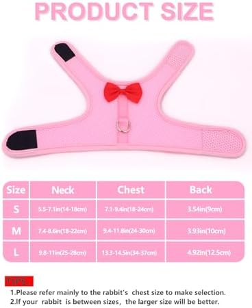 Bunny Harness and Leash Set for Walking Escape Proof,Pink M Chest:9.4-11.8"