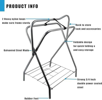 2 Pack Portable Folding Horse Saddle Stand for English & Western Saddles, 28" L x 19" W x 37.5" H, Silver