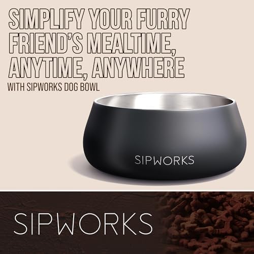 Sipworks Stainless Steel Dog Bowl – 32oz Weighted Metal Food and Water Bowls for Dogs and Cats with Non-Slip Base - Pet Bowls for All Breeds Sizes for Travel & Outdoor Play | Bubblegum