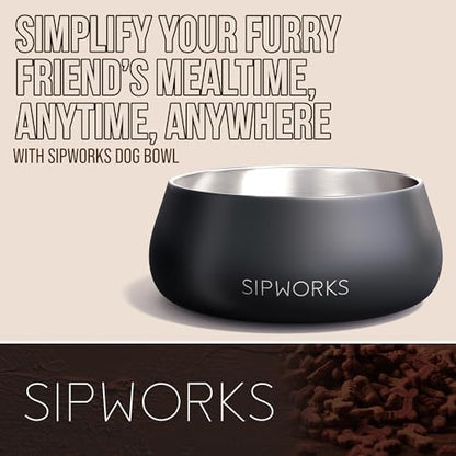 Sipworks Stainless Steel Dog Bowl – 32oz Weighted Metal Food and Water Bowls for Dogs and Cats with Non-Slip Base - Pet Bowls for All Breeds Sizes for Travel & Outdoor Play | Salmon
