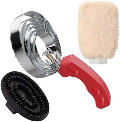 Curry Comb Kit, 6 Ring Curry Comb & Rubber Brush & Horse Grooming Mitts
