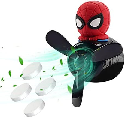 Car Air Freshener Cute Cartoon Hero Pilot Car Diffuser Rotating Propeller Automotive Air Outlet Fan Creative Car Perfume Decoration Men Cool Car Accessories