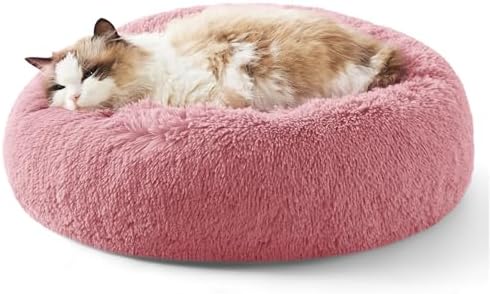 Bedsure Calming Cat Beds Donut Round Washable Kitten Bed,20 inches