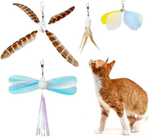 uahpet Natural Feather Cat Toys for Indoor Cats Retractable Kitten Wand 60inch Safe Hunting Distance Interactive Toys for Kittens